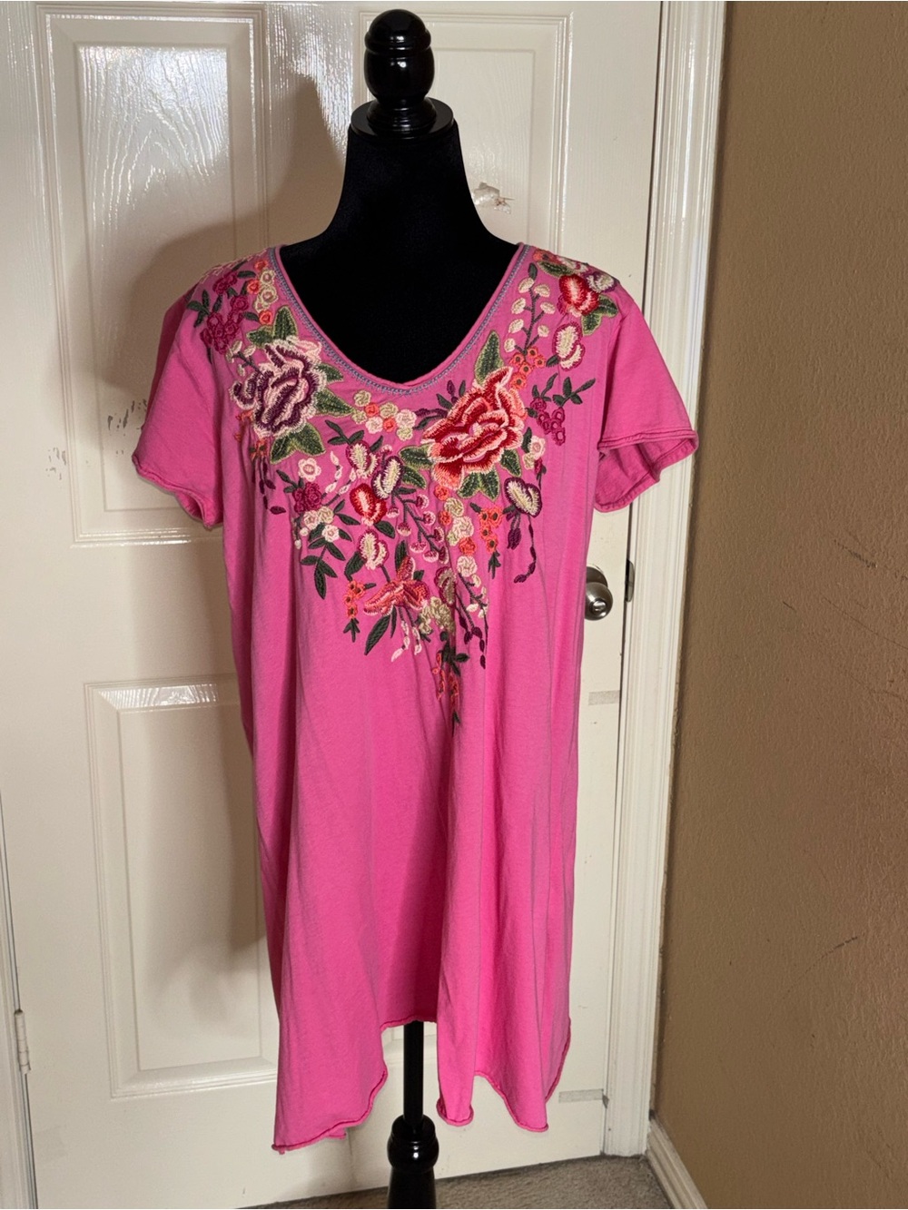 Johnny Was Biya dress multicolor Large Workshop Floral Embroidered Sheri Knit